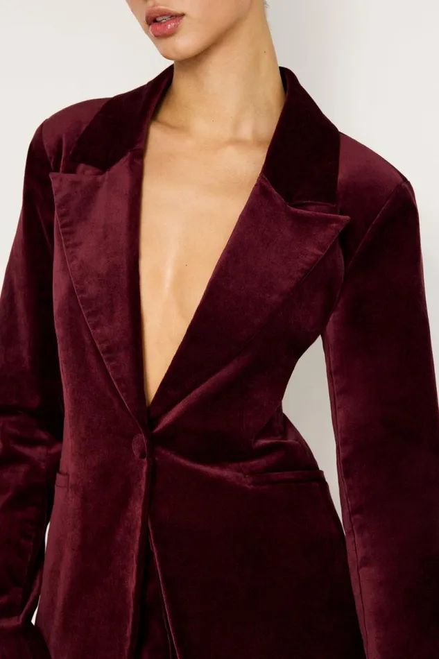 Women GOOD AMERICAN Outerwear VELVET SCULPTEDBLAZER Oxblood002