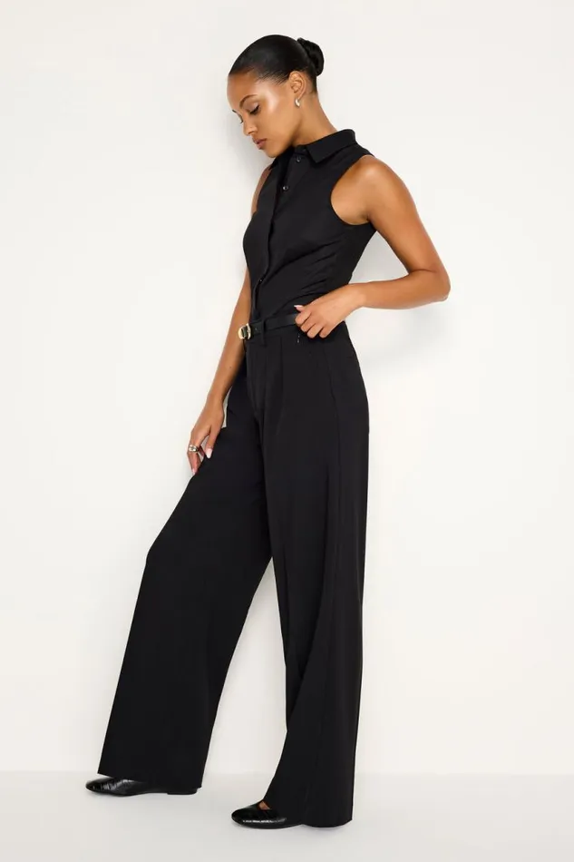 Women GOOD AMERICAN Pants ESSENTIAL SUITING PLEATEDTROUSERS Black001