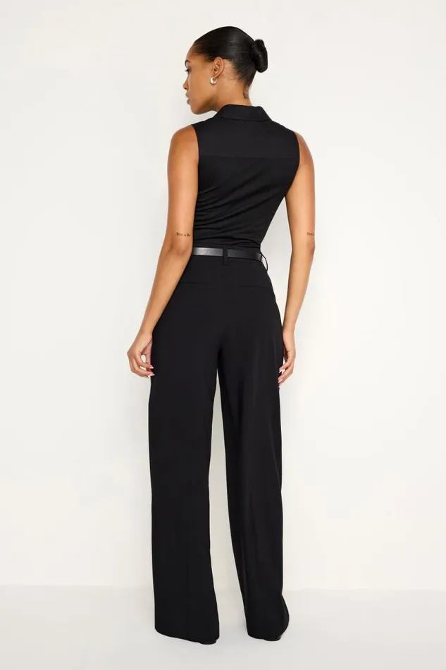 Women GOOD AMERICAN Pants ESSENTIAL SUITING PLEATEDTROUSERS Black001