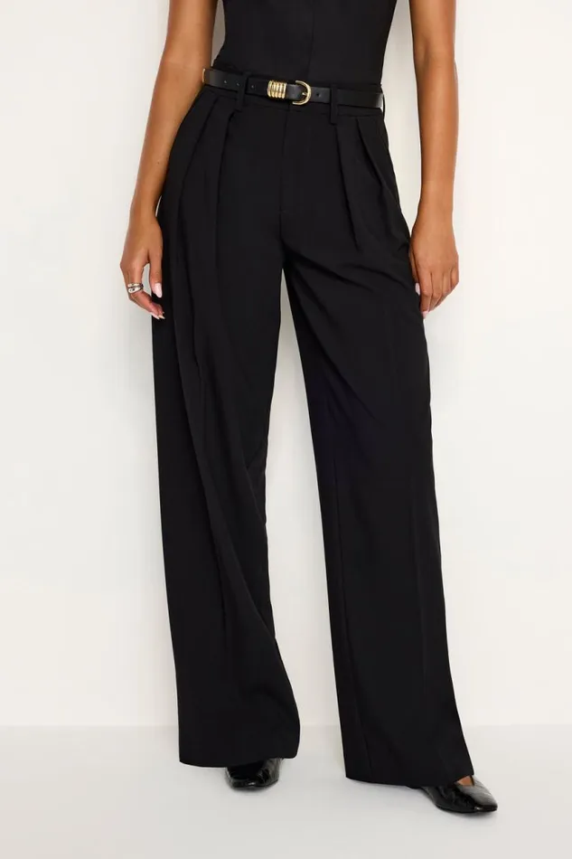 Women GOOD AMERICAN Pants ESSENTIAL SUITING PLEATEDTROUSERS Black001