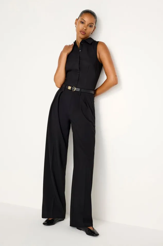 Women GOOD AMERICAN Pants ESSENTIAL SUITING PLEATEDTROUSERS Black001