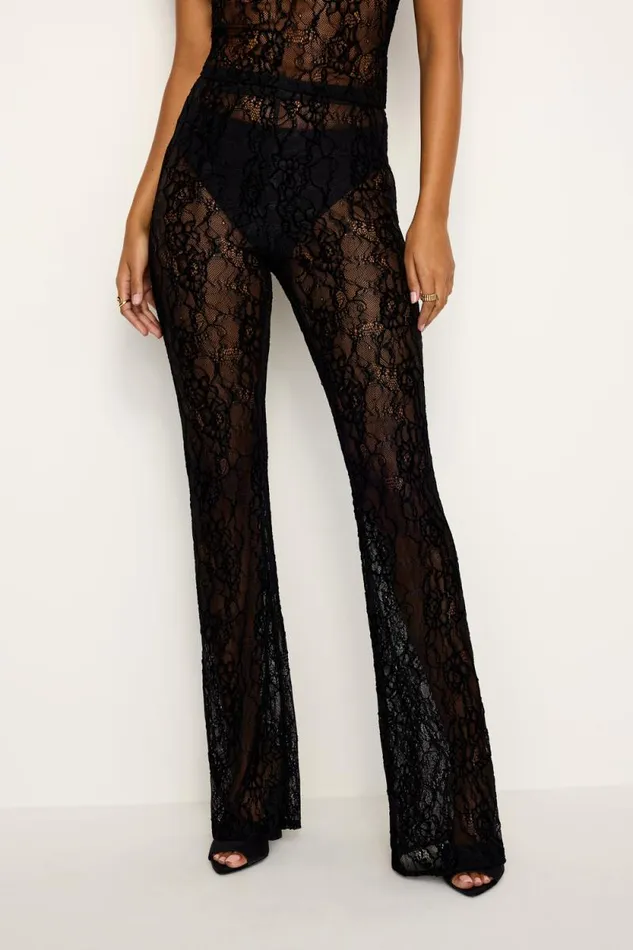 Women GOOD AMERICAN Pants LACE FLARELEGGING Black001