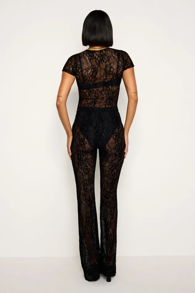 Women GOOD AMERICAN Pants LACE FLARELEGGING Black001
