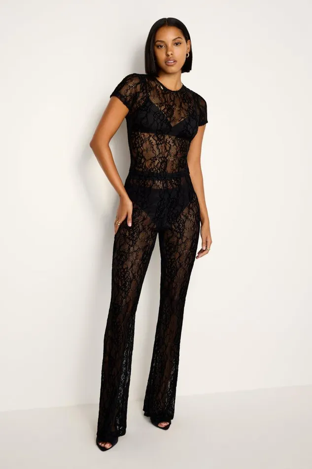 Women GOOD AMERICAN Pants LACE FLARELEGGING Black001