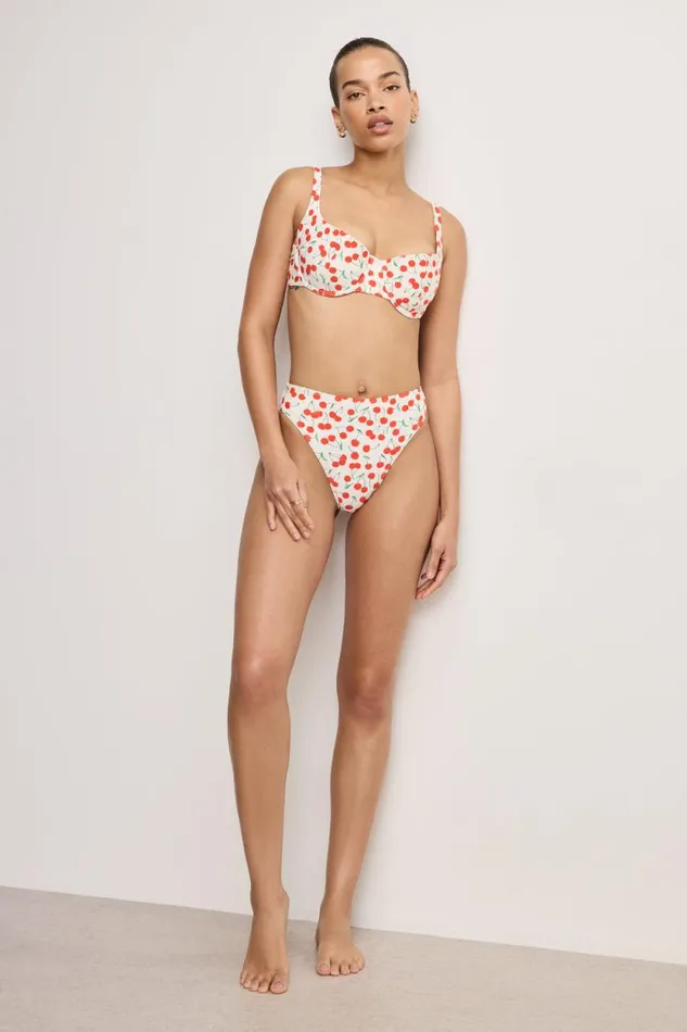 Women GOOD AMERICAN Swim GOOD WAIST CHEEKY BIKINIBOTTOM Snow Cherries 04