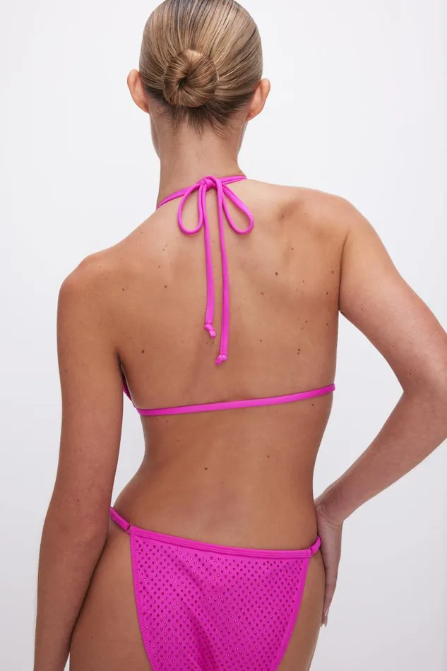 Women GOOD AMERICAN Swim PERFECT FIT CRYSTAL BIKINIBOTTOM Pink Glow002