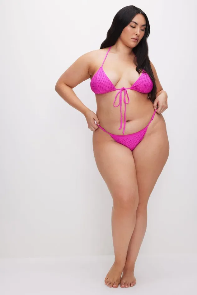 Women GOOD AMERICAN Swim PERFECT FIT CRYSTAL BIKINIBOTTOM Pink Glow002