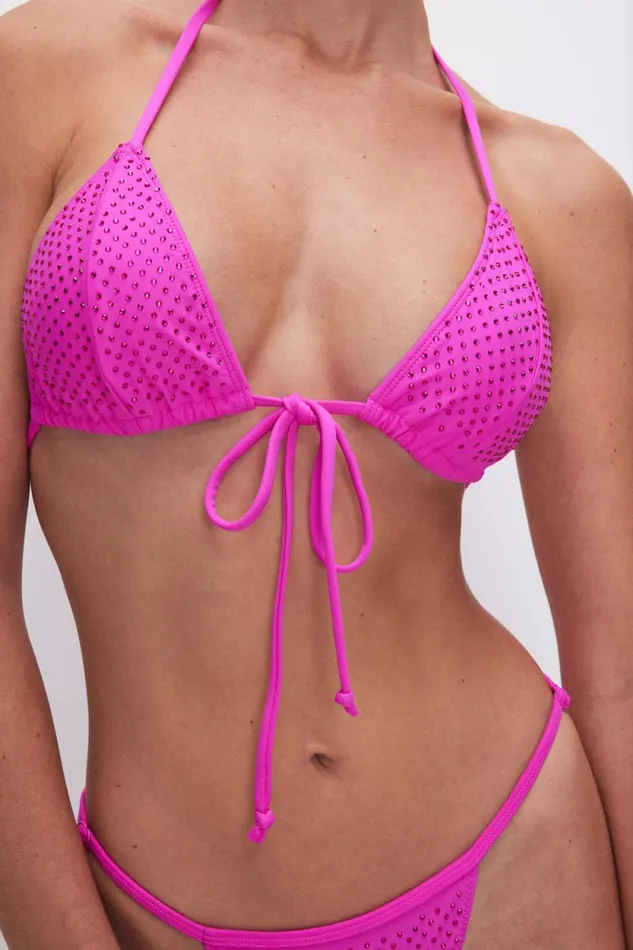 Women GOOD AMERICAN Swim PERFECT FIT CRYSTAL BIKINIBOTTOM Pink Glow002