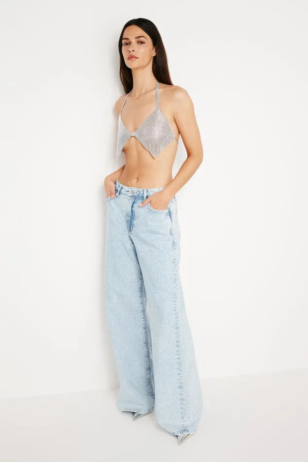 Women GOOD AMERICAN Tops CHAINMAIL SPARKLETOP Silver001