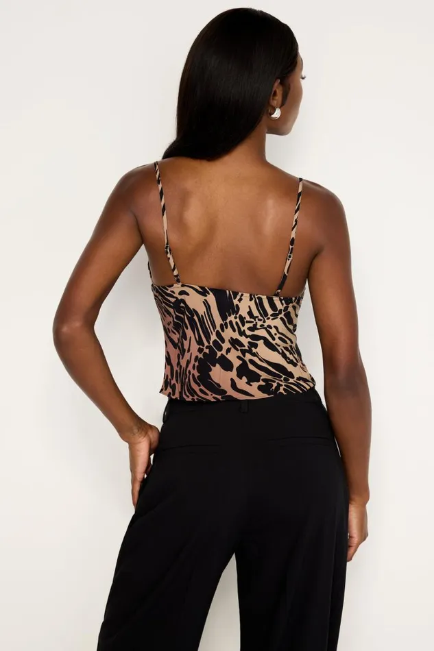 Women GOOD AMERICAN Tops CHIFFON COWLCAMISOLE Warped Leopard004
