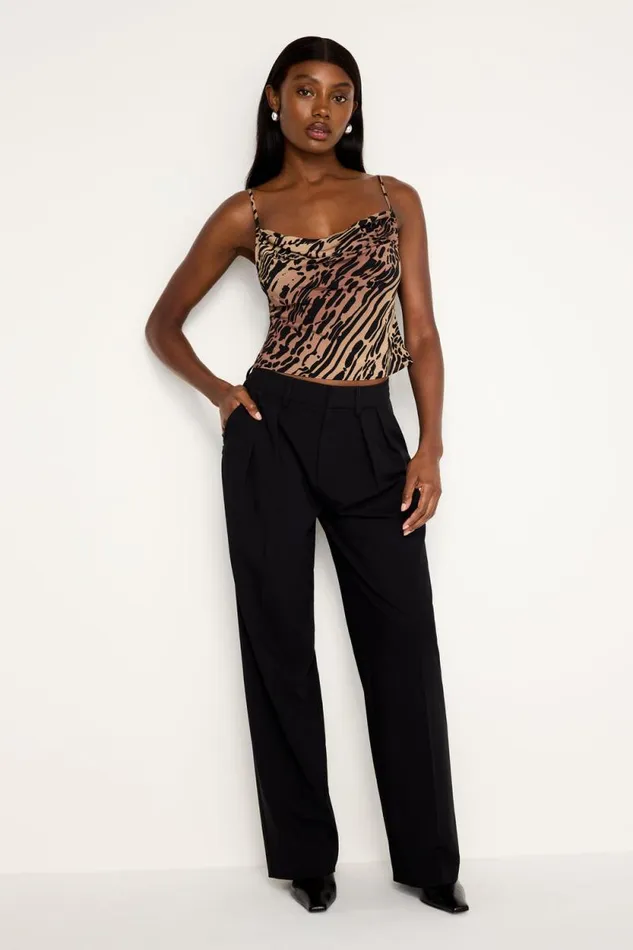 Women GOOD AMERICAN Tops CHIFFON COWLCAMISOLE Warped Leopard004
