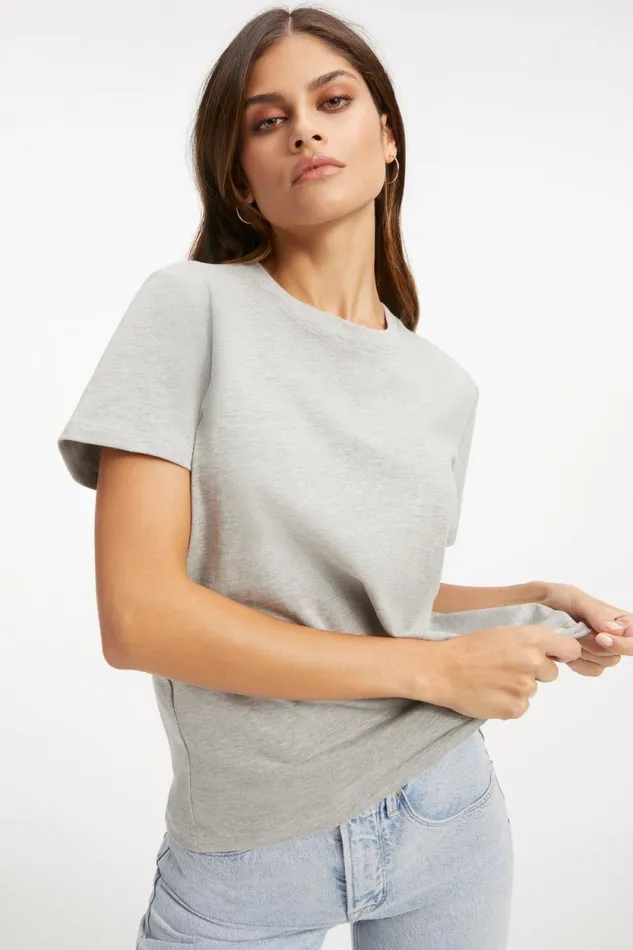 Women GOOD AMERICAN Tops COTTON CLASSICTEE Heather Grey001