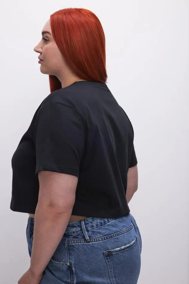 Women GOOD AMERICAN Tops COTTON CROPPEDTEE Black001