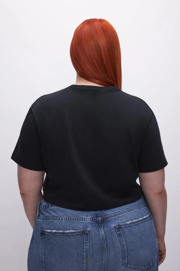Women GOOD AMERICAN Tops COTTON CROPPEDTEE Black001