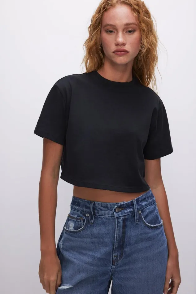 Women GOOD AMERICAN Tops COTTON CROPPEDTEE Black001