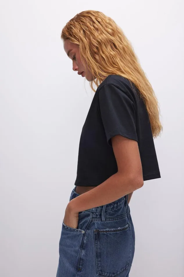 Women GOOD AMERICAN Tops COTTON CROPPEDTEE Black001
