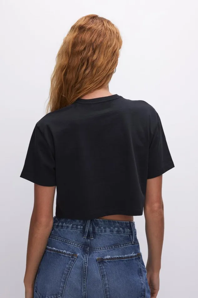Women GOOD AMERICAN Tops COTTON CROPPEDTEE Black001