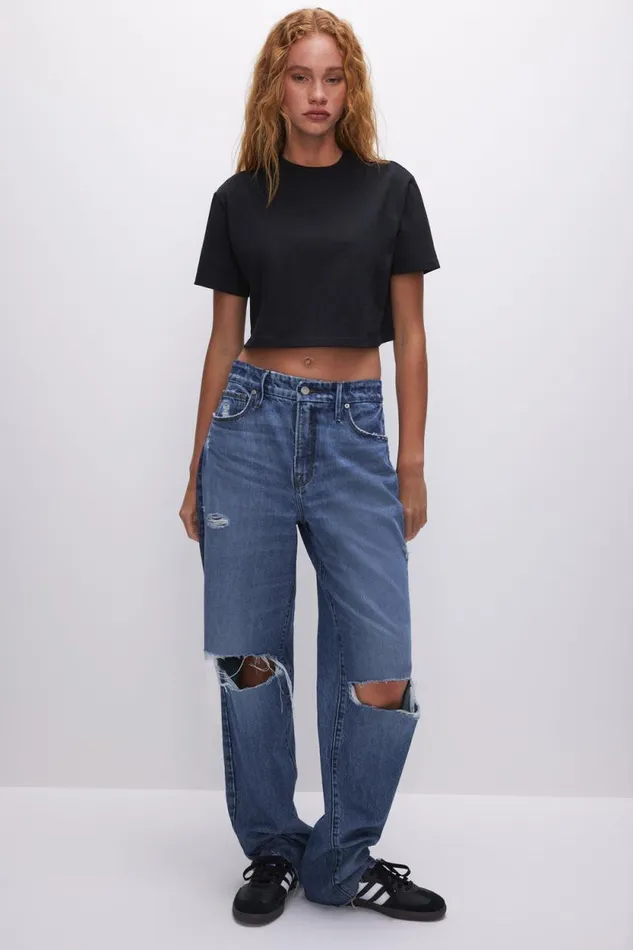 Women GOOD AMERICAN Tops COTTON CROPPEDTEE Black001