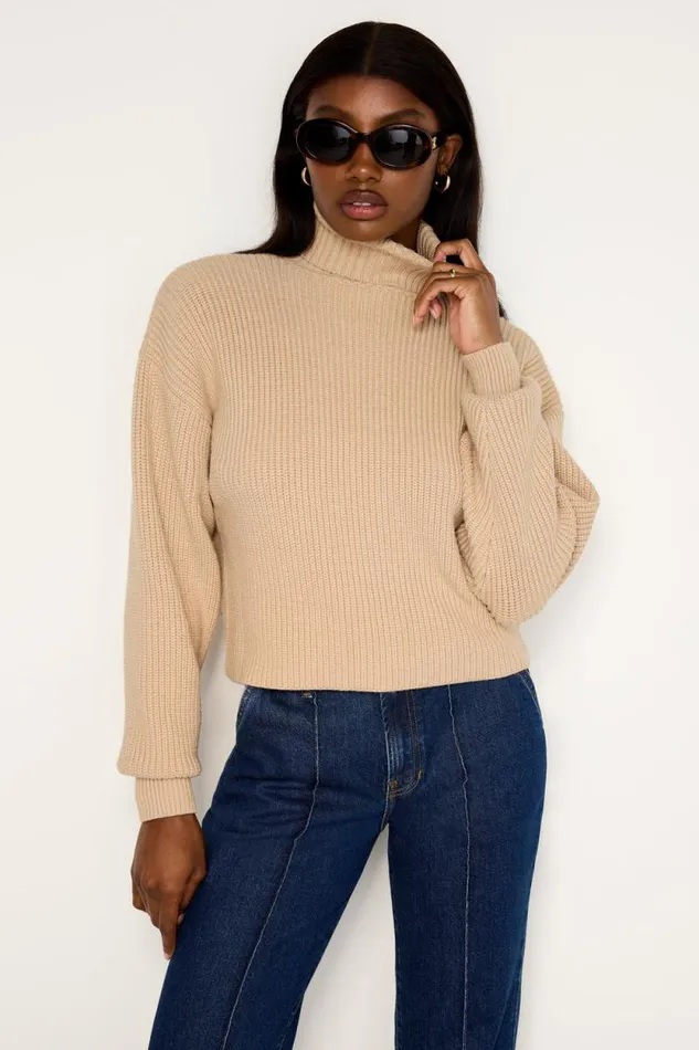 Women GOOD AMERICAN Tops COZY RIBBEDTURTLENECK Wheat002