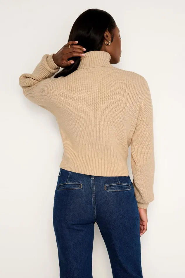 Women GOOD AMERICAN Tops COZY RIBBEDTURTLENECK Wheat002