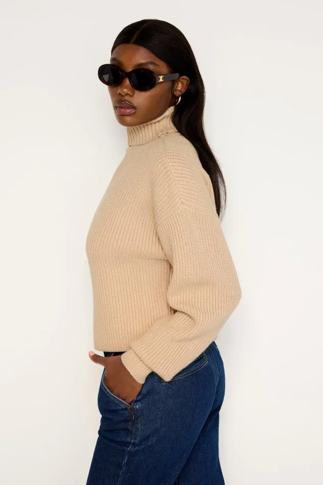 Women GOOD AMERICAN Tops COZY RIBBEDTURTLENECK Wheat002