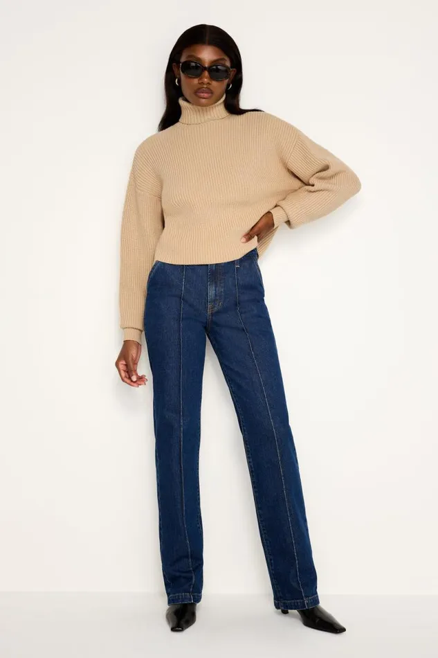 Women GOOD AMERICAN Tops COZY RIBBEDTURTLENECK Wheat002