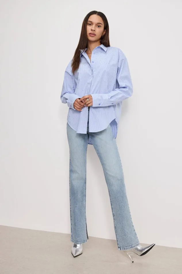 Women GOOD AMERICAN Tops CRYSTAL POPLIN GOODSHIRT Hot Girl Stripe001