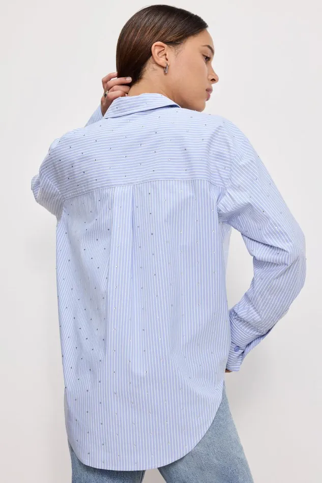 Women GOOD AMERICAN Tops CRYSTAL POPLIN GOODSHIRT Hot Girl Stripe001