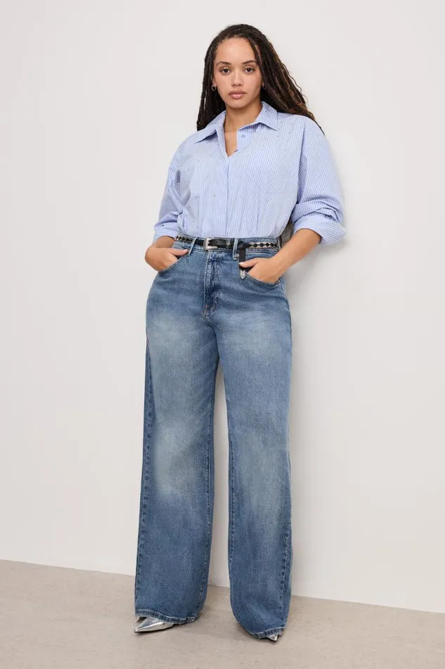 Women GOOD AMERICAN Tops CRYSTAL POPLIN GOODSHIRT Hot Girl Stripe001
