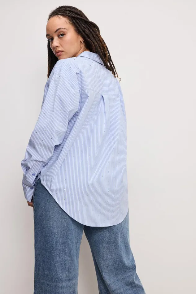 Women GOOD AMERICAN Tops CRYSTAL POPLIN GOODSHIRT Hot Girl Stripe001