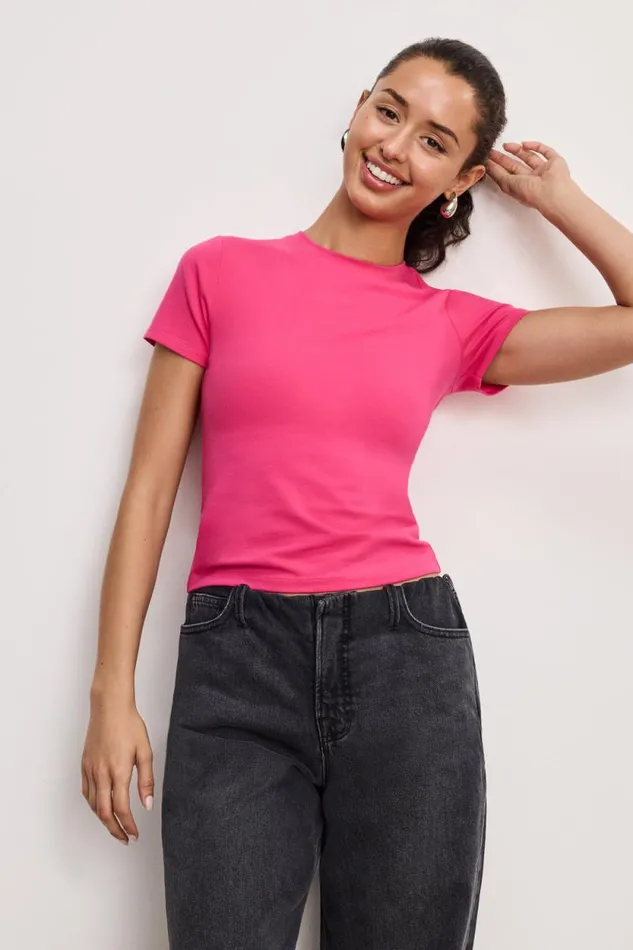 Women GOOD AMERICAN Tops SUPER STRETCH BABYTEE Ballerina Pink004