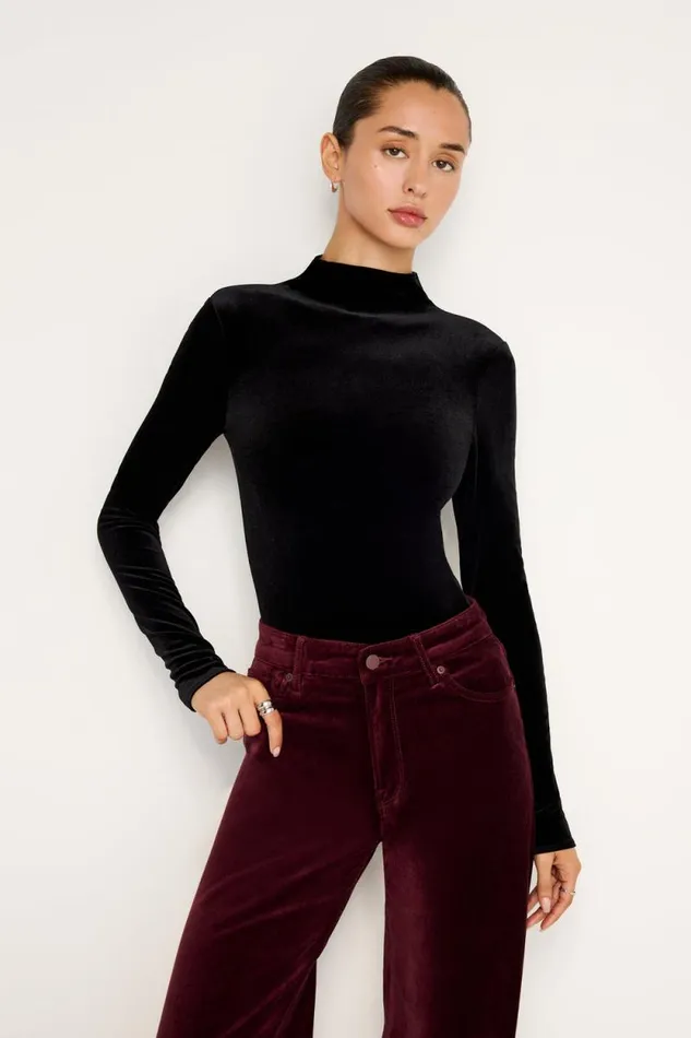 Women GOOD AMERICAN Tops VELVETBODYSUIT Black001