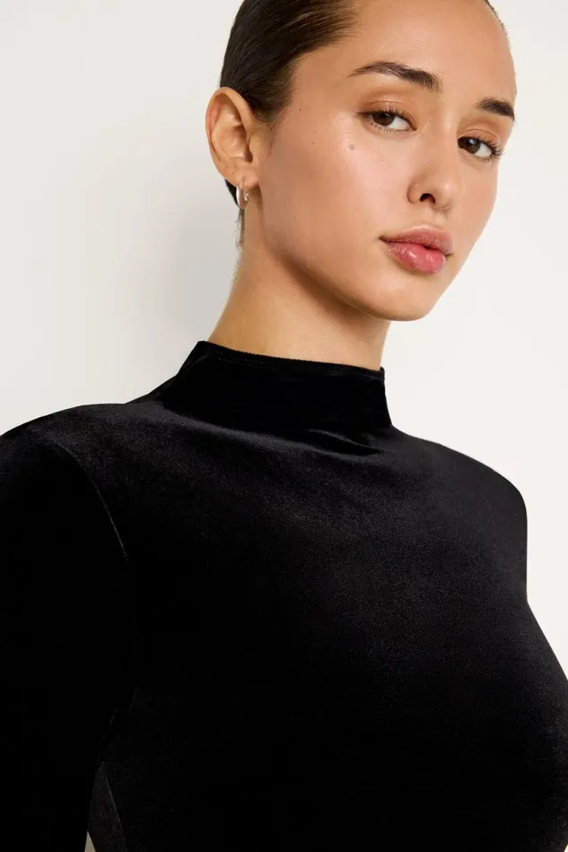 Women GOOD AMERICAN Tops VELVETBODYSUIT Black001