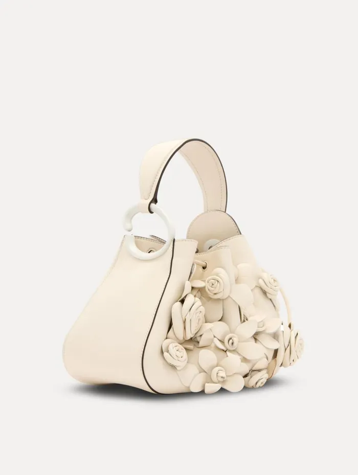 Women Handbags Oscar De La Renta Floral Appliqu O Handle Bag Ivory