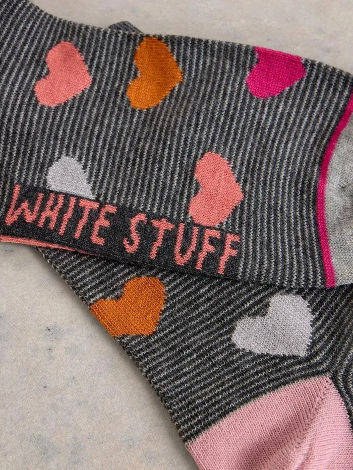 Women Heart Sparkle Ankle Sock Grey Multi White Stuff Socks