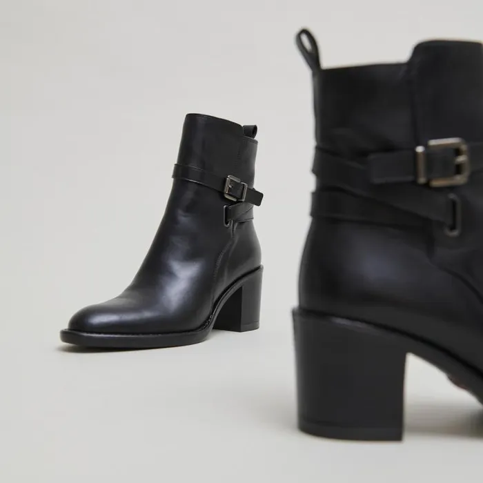 Women Heeled Ankle Boots And Buckles Black JONAK Ankle Boots Lowboots