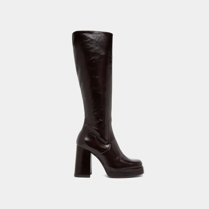 Women Heeled Boots With Squaretoe Dark Brown JONAK Boots Thighhigh Boots