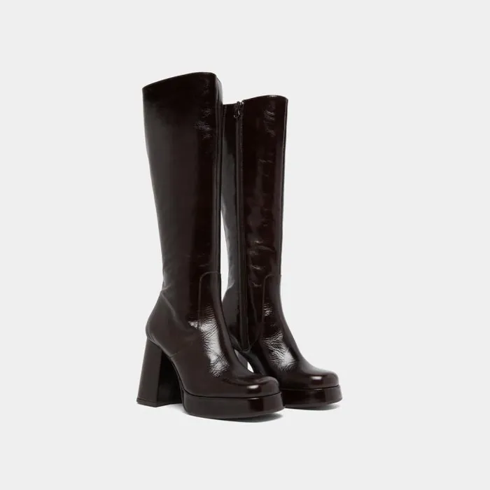 Women Heeled Boots With Squaretoe Dark Brown JONAK Boots Thighhigh Boots