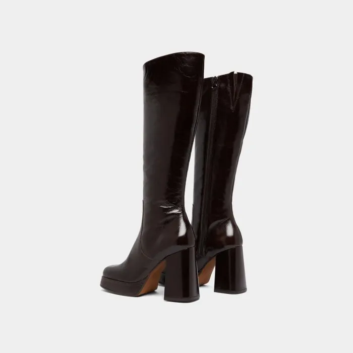 Women Heeled Boots With Squaretoe Dark Brown JONAK Boots Thighhigh Boots