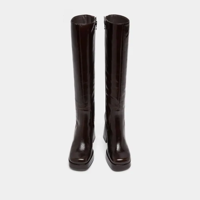 Women Heeled Boots With Squaretoe Dark Brown JONAK Boots Thighhigh Boots