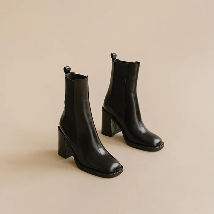 Women Heeled Boots With Square Toes Black JONAK Ankle Boots Lowboots