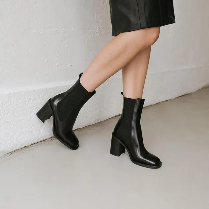 Women Heeled Boots With Square Toes Black JONAK Ankle Boots Lowboots
