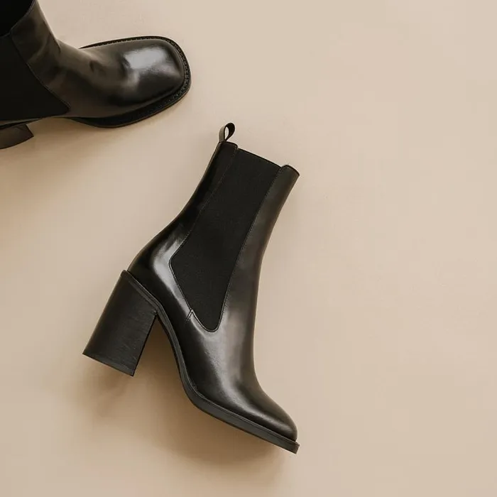 Women Heeled Boots With Square Toes Black JONAK Ankle Boots Lowboots