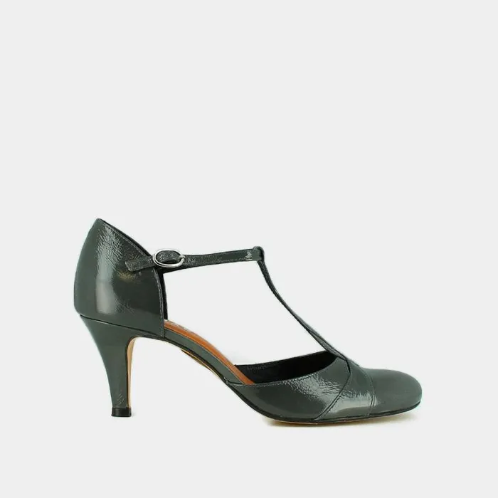 Women Heeled Pumps With Adjustable Buckles Grey JONAK Babies Saloms