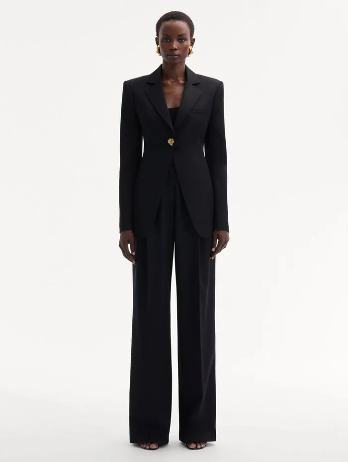 Women Jackets and Coats Oscar De La Renta Button Detail SingleBreasted Blazer Black