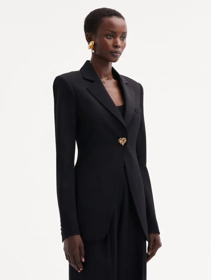 Women Jackets and Coats Oscar De La Renta Button Detail SingleBreasted Blazer Black