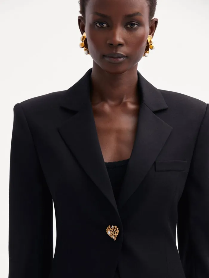 Women Jackets and Coats Oscar De La Renta Button Detail SingleBreasted Blazer Black