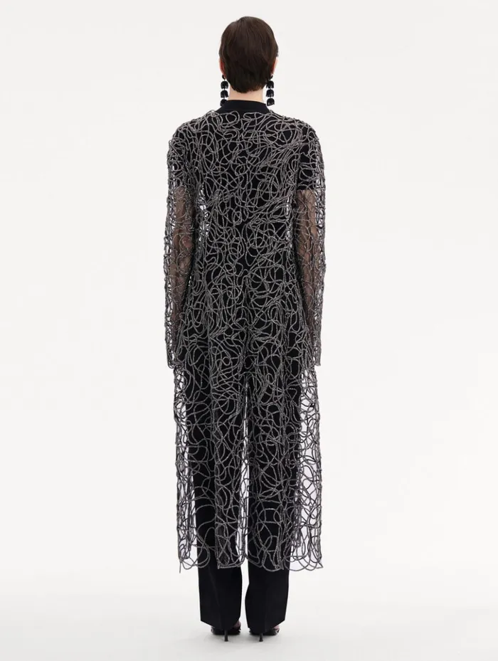 Women Jackets and Coats Oscar De La Renta Crystal Embroidered Cord Coat Black
