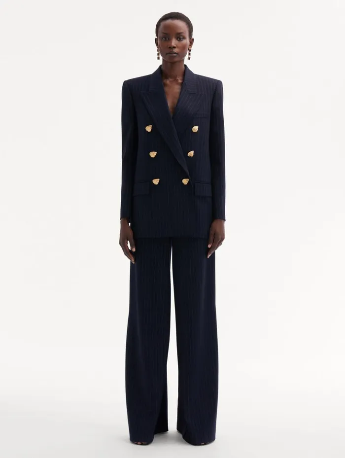 Women Jackets and Coats Oscar De La Renta Pinstriped DoubleBreasted Jacket Navy and White