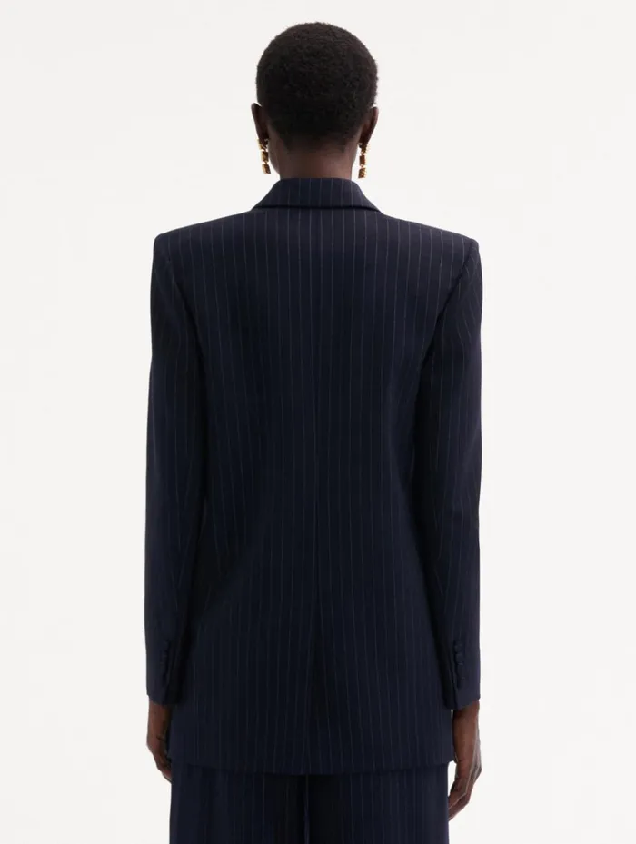 Women Jackets and Coats Oscar De La Renta Pinstriped DoubleBreasted Jacket Navy and White